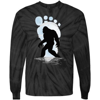 Sasquatch Footprint Moon Light Bigfoot Lovers Gifts Tie-Dye Long Sleeve Shirt