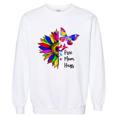 Sunflower Free Mom Hugs Butterfly Lgbt Pride Month Garment-Dyed Sweatshirt