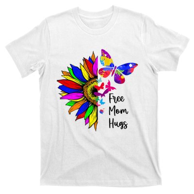 Sunflower Free Mom Hugs Butterfly Lgbt Pride Month T-Shirt