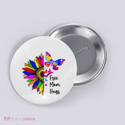 Sunflower Free Mom Hugs Butterfly Lgbt Pride Month Button