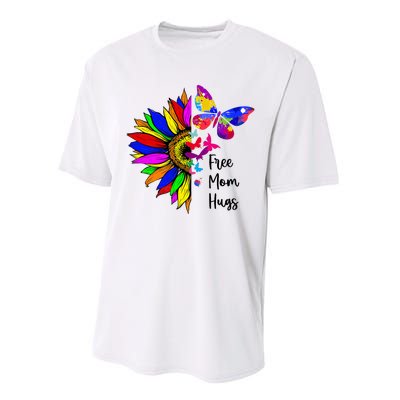 Sunflower Free Mom Hugs Butterfly Lgbt Pride Month Performance Sprint T-Shirt