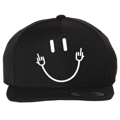 Smile Face Middle Finger Funny Sarcasm Quote Wool Snapback Cap