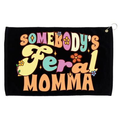 SomebodyS Feral Momma Funny Family Pun Groovy Mom Floral Grommeted Golf Towel