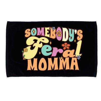 SomebodyS Feral Momma Funny Family Pun Groovy Mom Floral Microfiber Hand Towel