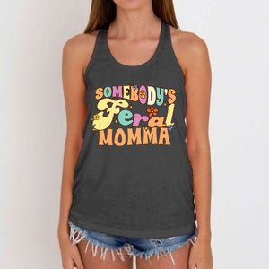 SomebodyS Feral Momma Funny Family Pun Groovy Mom Floral Women's Knotted Racerback Tank