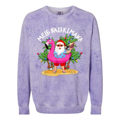 Santa Flamingo Mele Kalikimaka Tropical Christmas Hawaiian Colorblast Crewneck Sweatshirt