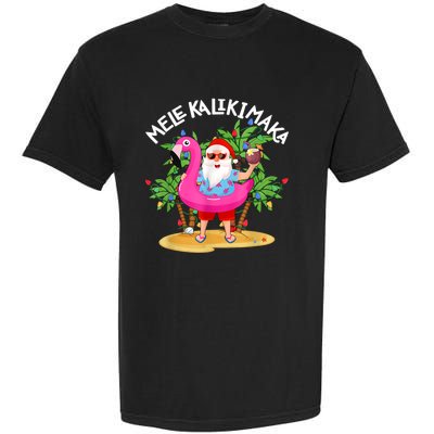 Santa Flamingo Mele Kalikimaka Tropical Christmas Hawaiian Garment-Dyed Heavyweight T-Shirt