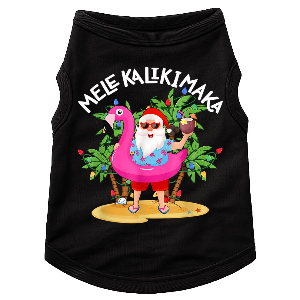 Santa Flamingo Mele Kalikimaka Tropical Christmas Hawaiian Doggie Tank