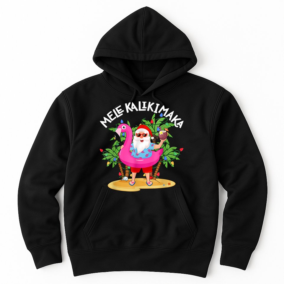 Santa Flamingo Mele Kalikimaka Tropical Christmas Hawaiian Hoodie