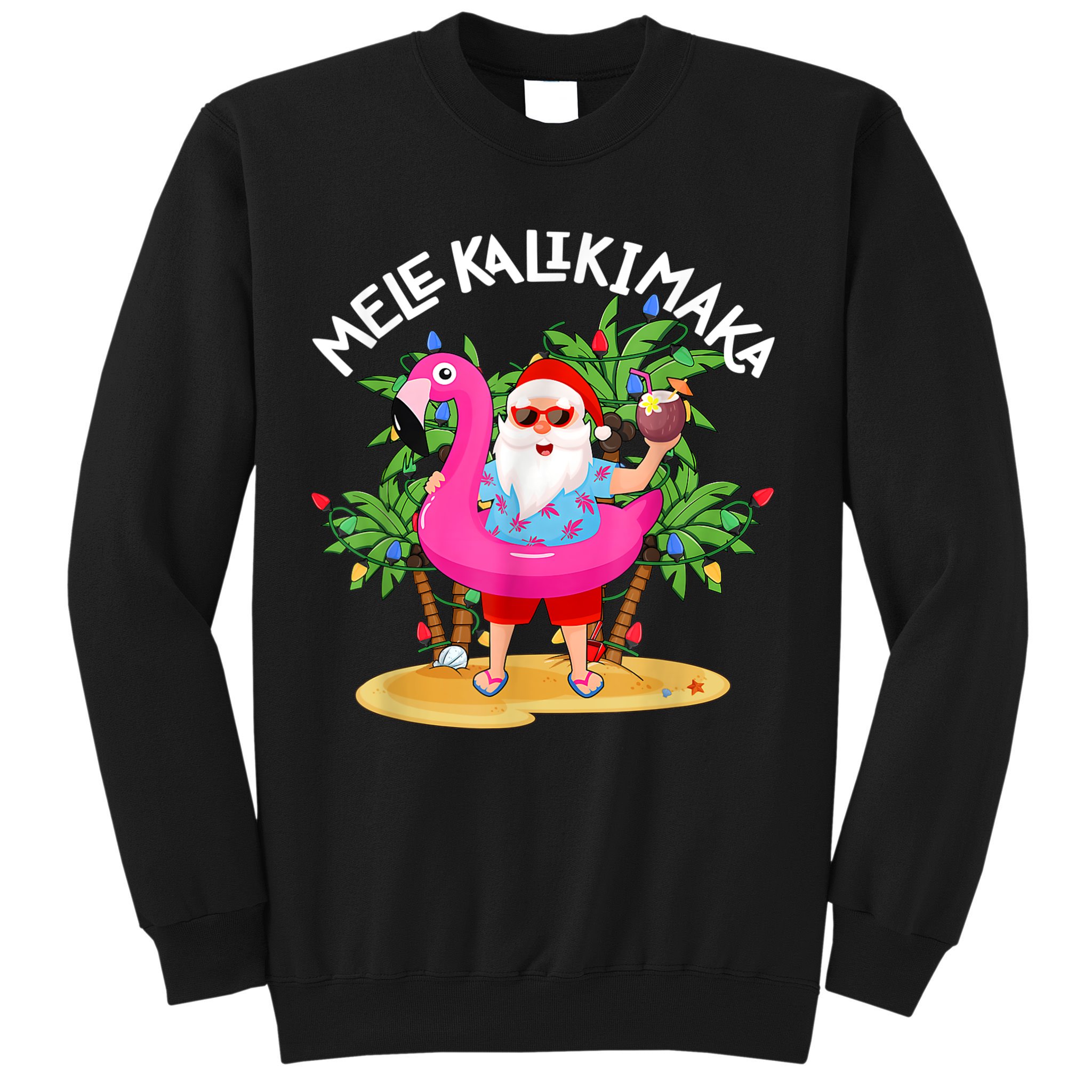 Santa Flamingo Mele Kalikimaka Tropical Christmas Hawaiian Sweatshirt