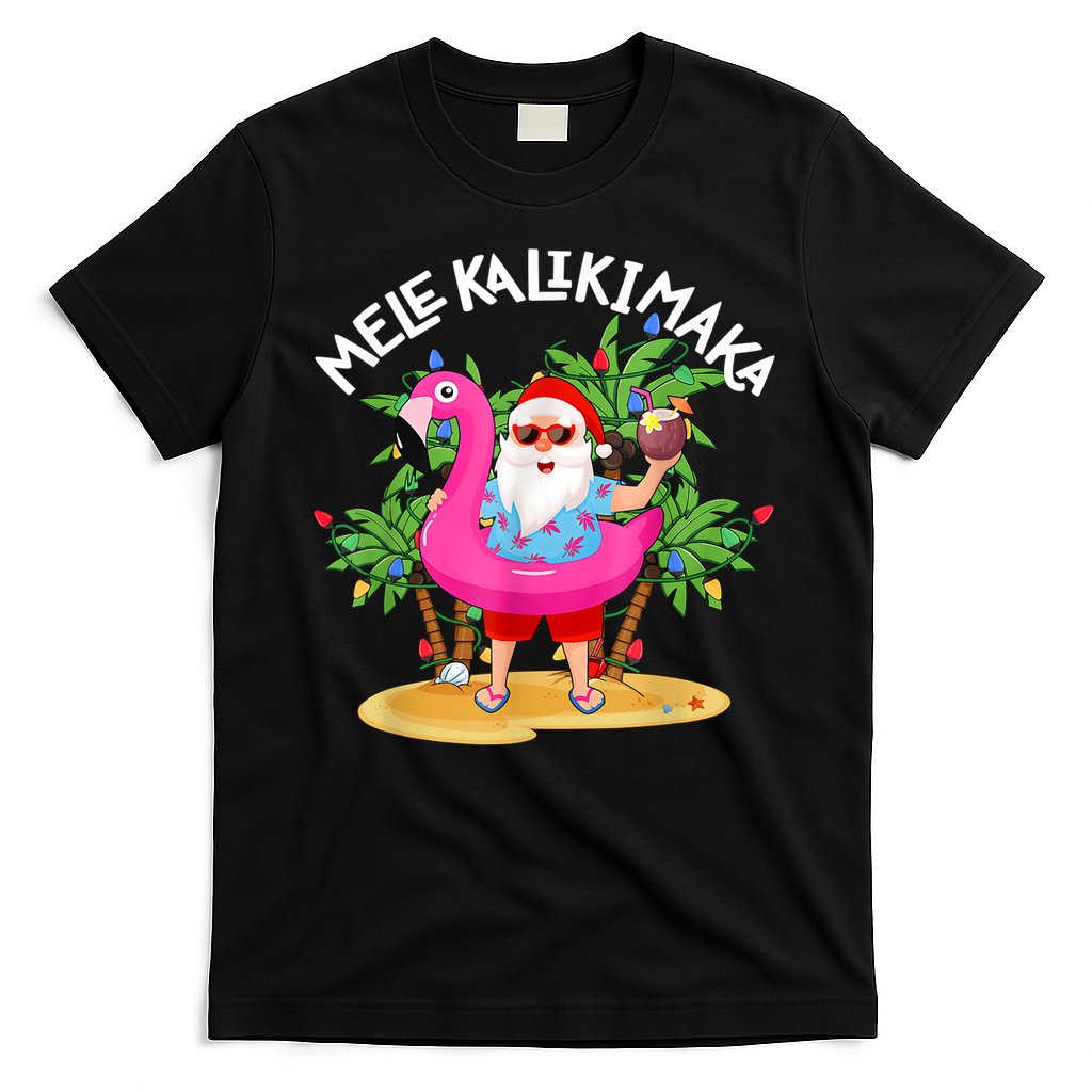 Santa Flamingo Mele Kalikimaka Tropical Christmas Hawaiian T-Shirt