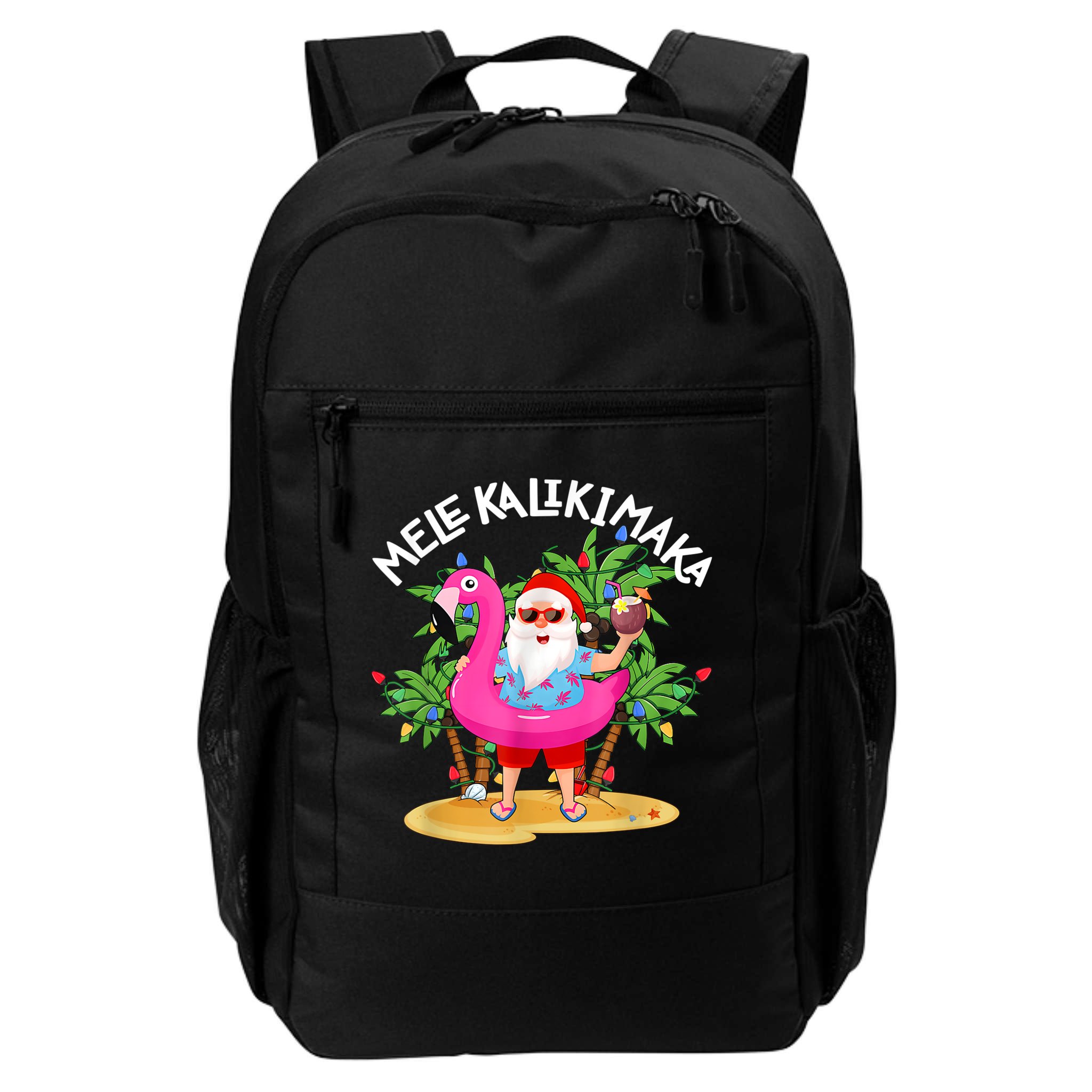 Santa Flamingo Mele Kalikimaka Tropical Christmas Hawaiian Backpack