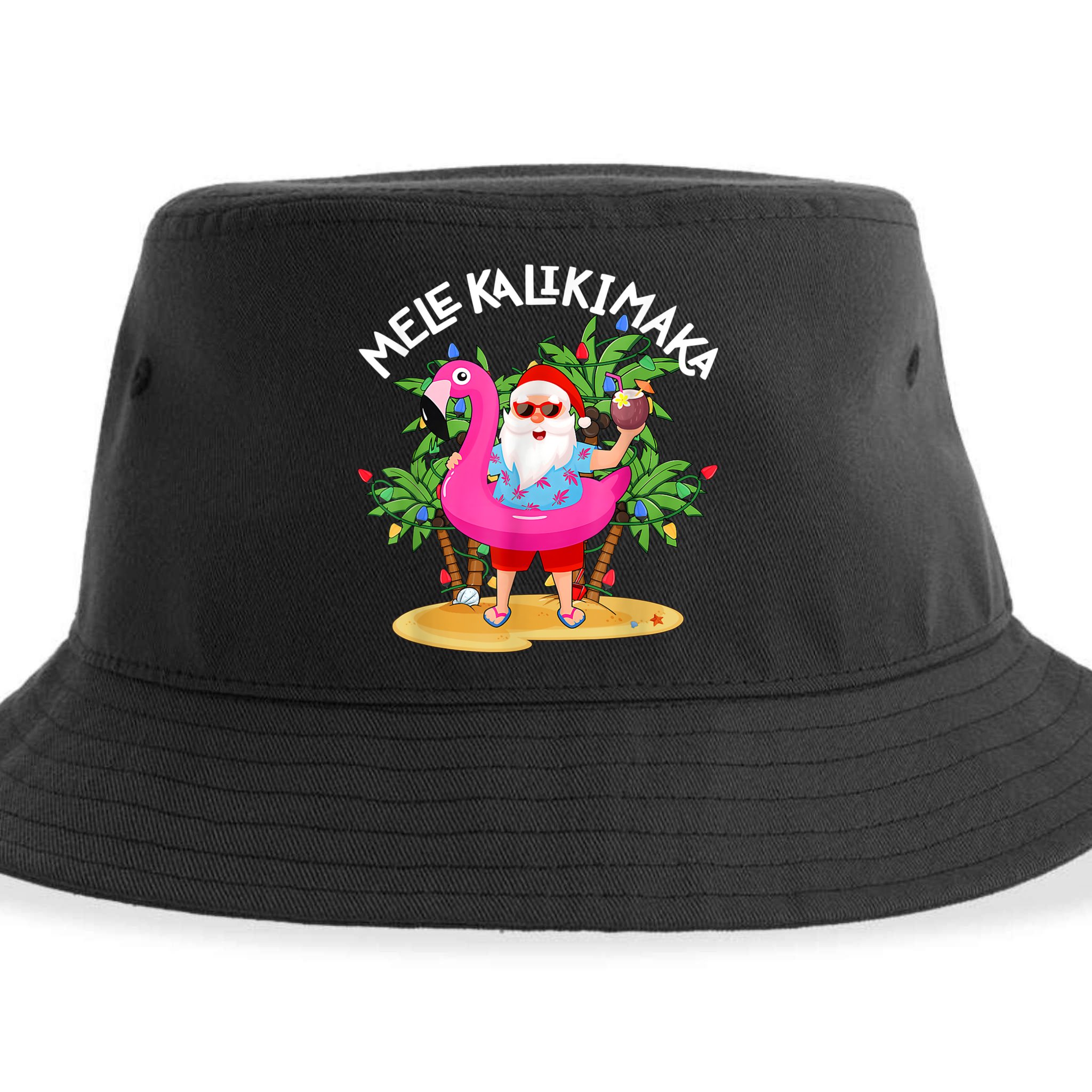 Santa Flamingo Mele Kalikimaka Tropical Christmas Hawaiian Sustainable Bucket Hat