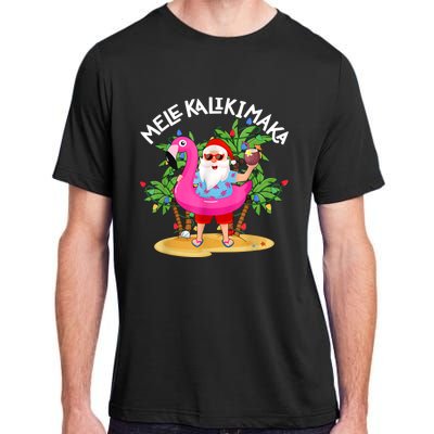 Santa Flamingo Mele Kalikimaka Tropical Christmas Hawaiian Adult ChromaSoft Performance T-Shirt