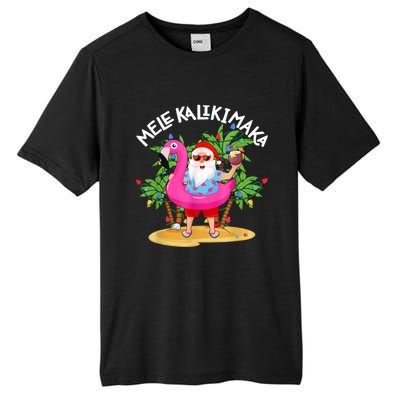 Santa Flamingo Mele Kalikimaka Tropical Christmas Hawaiian Tall Fusion ChromaSoft Performance T-Shirt