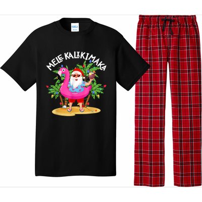 Santa Flamingo Mele Kalikimaka Tropical Christmas Hawaiian Pajama Set