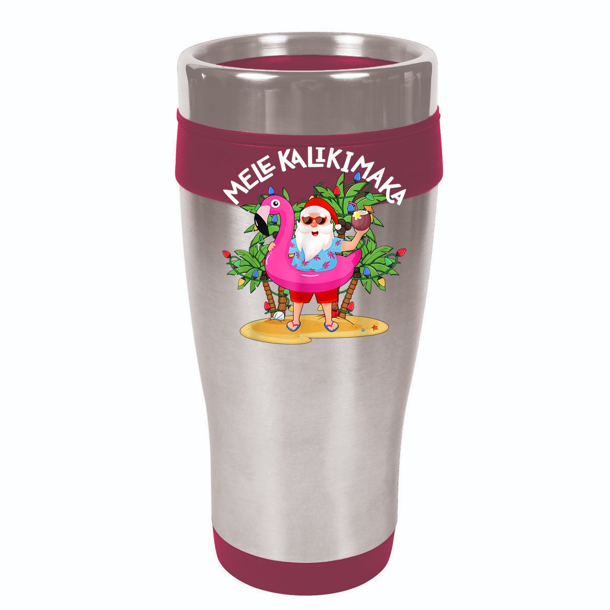 Santa Flamingo Mele Kalikimaka Tropical Christmas Hawaiian 16 in Basic Backpack