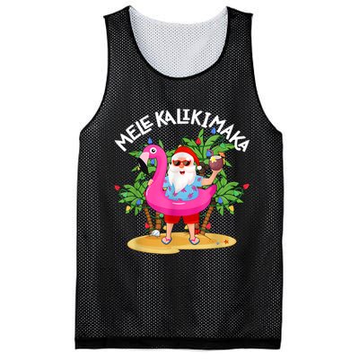 Santa Flamingo Mele Kalikimaka Tropical Christmas Hawaiian Mesh Reversible Basketball Jersey Tank