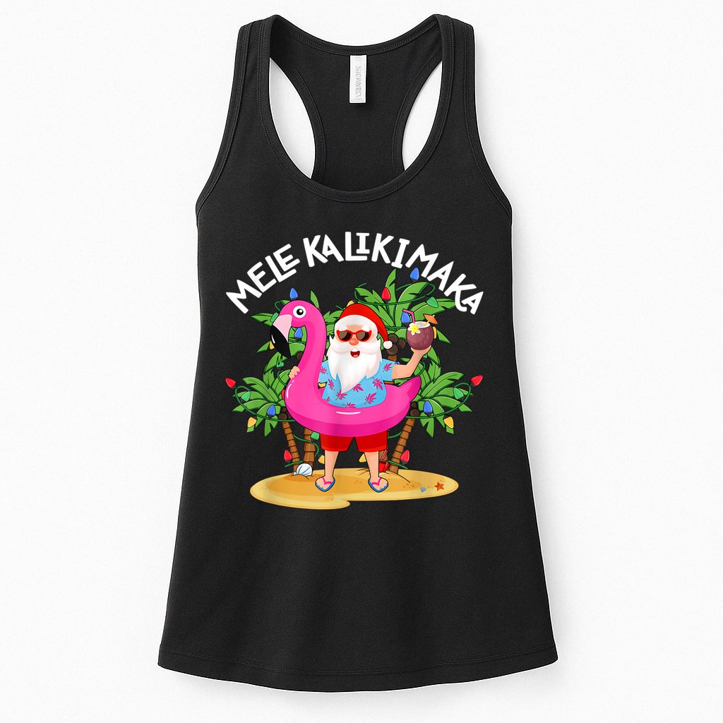 Santa Flamingo Mele Kalikimaka Tropical Christmas Hawaiian Womens Tank Top