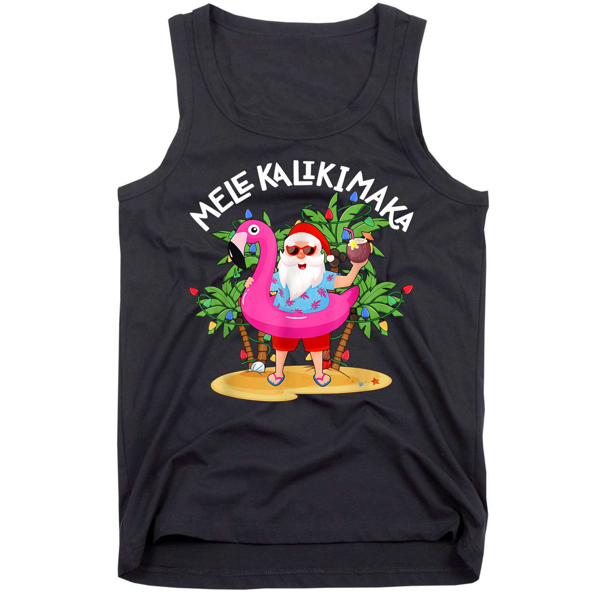 Santa Flamingo Mele Kalikimaka Tropical Christmas Hawaiian Tank Top