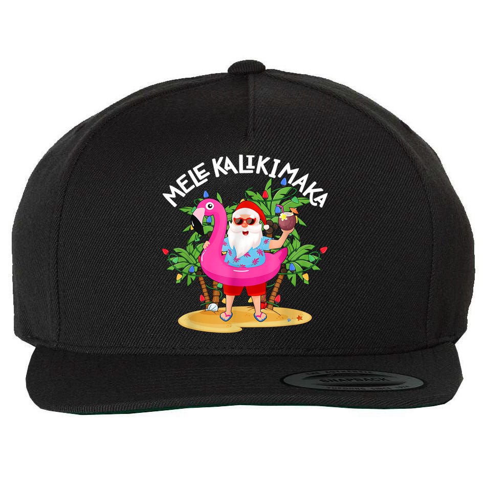 Santa Flamingo Mele Kalikimaka Tropical Christmas Hawaiian Wool Snapback Cap