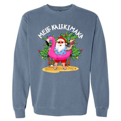 Santa Flamingo Mele Kalikimaka Tropical Christmas Hawaiian Garment-Dyed Sweatshirt