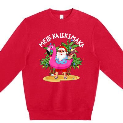 Santa Flamingo Mele Kalikimaka Tropical Christmas Hawaiian Premium Crewneck Sweatshirt