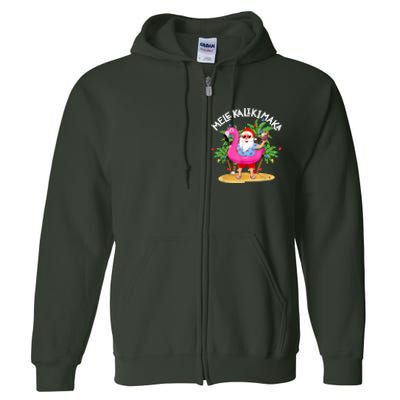 Santa Flamingo Mele Kalikimaka Tropical Christmas Hawaiian Full Zip Hoodie