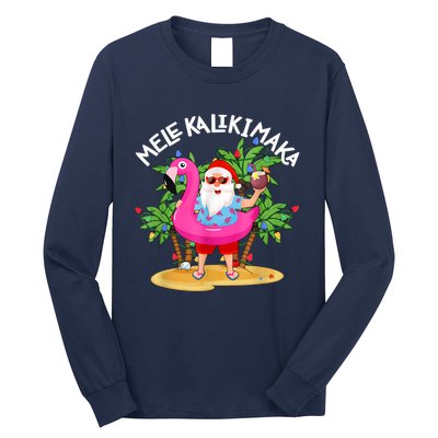 Santa Flamingo Mele Kalikimaka Tropical Christmas Hawaiian Long Sleeve Shirt