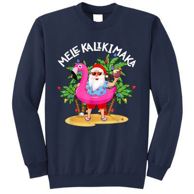 Santa Flamingo Mele Kalikimaka Tropical Christmas Hawaiian Sweatshirt