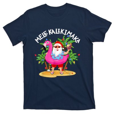 Santa Flamingo Mele Kalikimaka Tropical Christmas Hawaiian T-Shirt