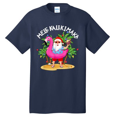 Santa Flamingo Mele Kalikimaka Tropical Christmas Hawaiian Tall T-Shirt