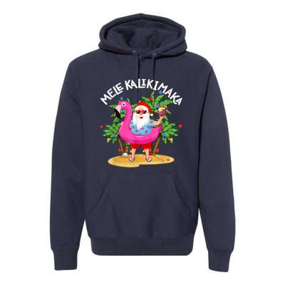 Santa Flamingo Mele Kalikimaka Tropical Christmas Hawaiian Premium Hoodie