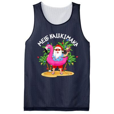 Santa Flamingo Mele Kalikimaka Tropical Christmas Hawaiian Mesh Reversible Basketball Jersey Tank