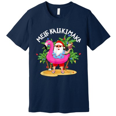 Santa Flamingo Mele Kalikimaka Tropical Christmas Hawaiian Premium T-Shirt