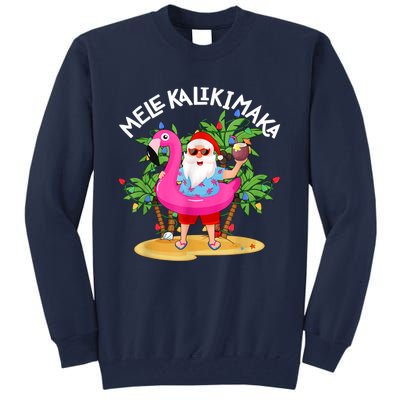 Santa Flamingo Mele Kalikimaka Tropical Christmas Hawaiian Tall Sweatshirt