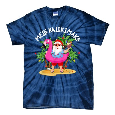 Santa Flamingo Mele Kalikimaka Tropical Christmas Hawaiian Tie-Dye T-Shirt