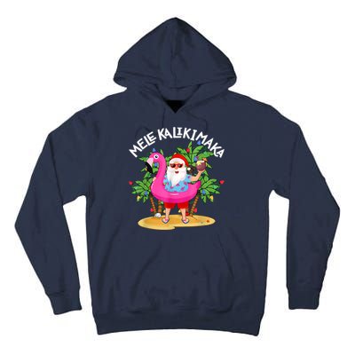 Santa Flamingo Mele Kalikimaka Tropical Christmas Hawaiian Tall Hoodie