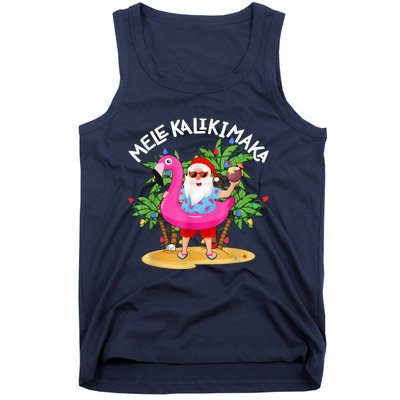 Santa Flamingo Mele Kalikimaka Tropical Christmas Hawaiian Tank Top