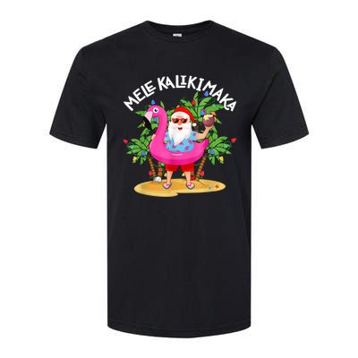 Santa Flamingo Mele Kalikimaka Tropical Christmas Hawaiian Softstyle CVC T-Shirt