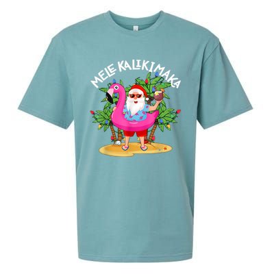 Santa Flamingo Mele Kalikimaka Tropical Christmas Hawaiian Sueded Cloud Jersey T-Shirt