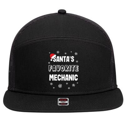 Santas Favorite Mechanic Christmas Gift 7 Panel Mesh Trucker Snapback Hat