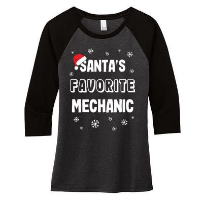 Santas Favorite Mechanic Christmas Gift Women's Tri-Blend 3/4-Sleeve Raglan Shirt