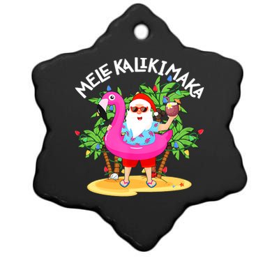 Santa Flamingo Mele Kalikimaka Tropical Christmas Hawaiian Ceramic Star Ornament