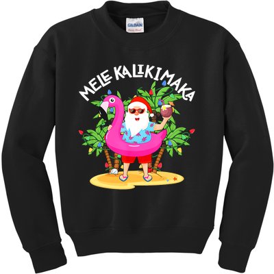 Santa Flamingo Mele Kalikimaka Tropical Christmas Hawaiian Kids Sweatshirt