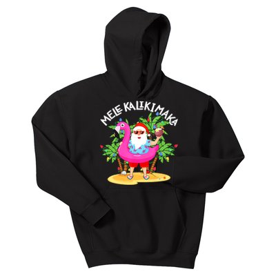 Santa Flamingo Mele Kalikimaka Tropical Christmas Hawaiian Kids Hoodie