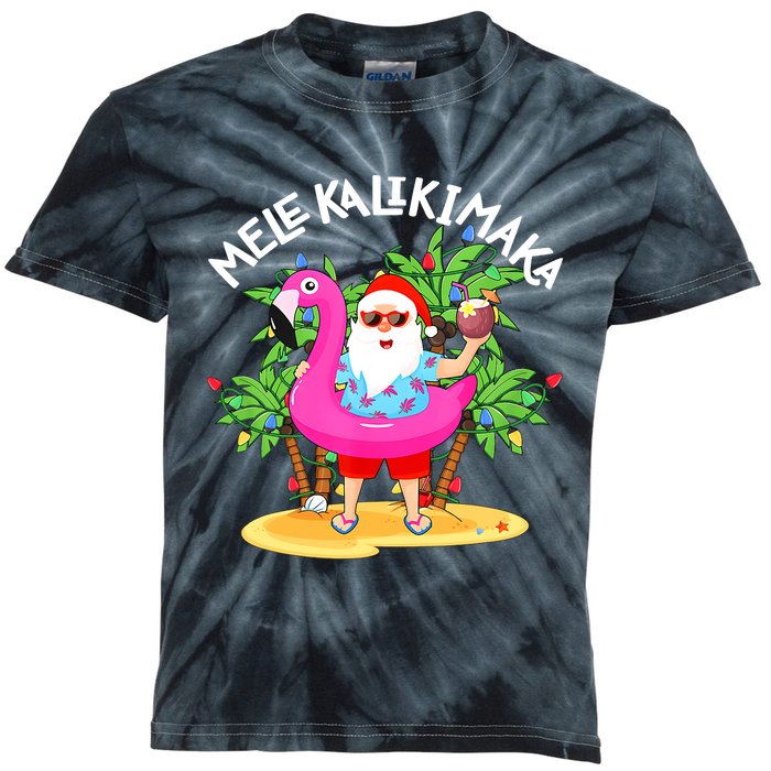 Santa Flamingo Mele Kalikimaka Tropical Christmas Hawaiian Kids Tie-Dye T-Shirt