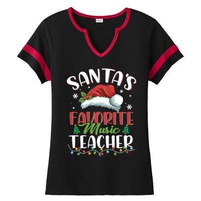 SantaS Favorite Music Teacher Christmas Santa Hat Gift Ladies Halftime Notch Neck Tee