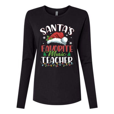 SantaS Favorite Music Teacher Christmas Santa Hat Gift Womens Cotton Relaxed Long Sleeve T-Shirt