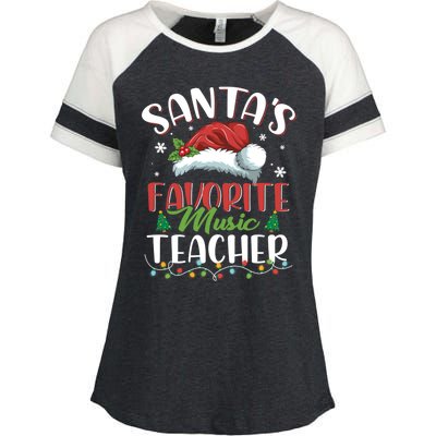 SantaS Favorite Music Teacher Christmas Santa Hat Gift Enza Ladies Jersey Colorblock Tee